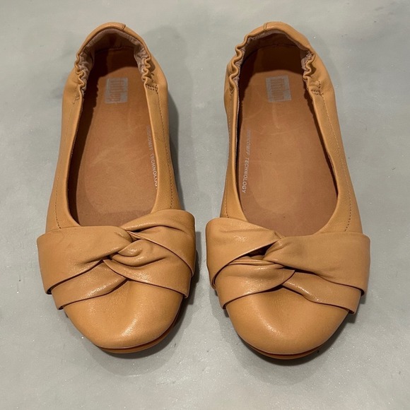 Fitflop Shoes - FitFlop Allegro Tan‎ Leather Knot Ballet Flats Duocomff V13-668 Womens 6.5